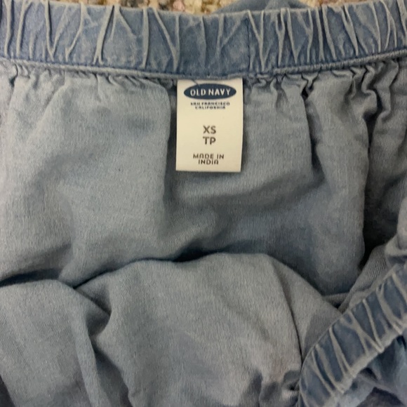 Old Navy off the shoulder chambray denim ruffle embroidered eyelet hem dress XS - Picture 3 of 4